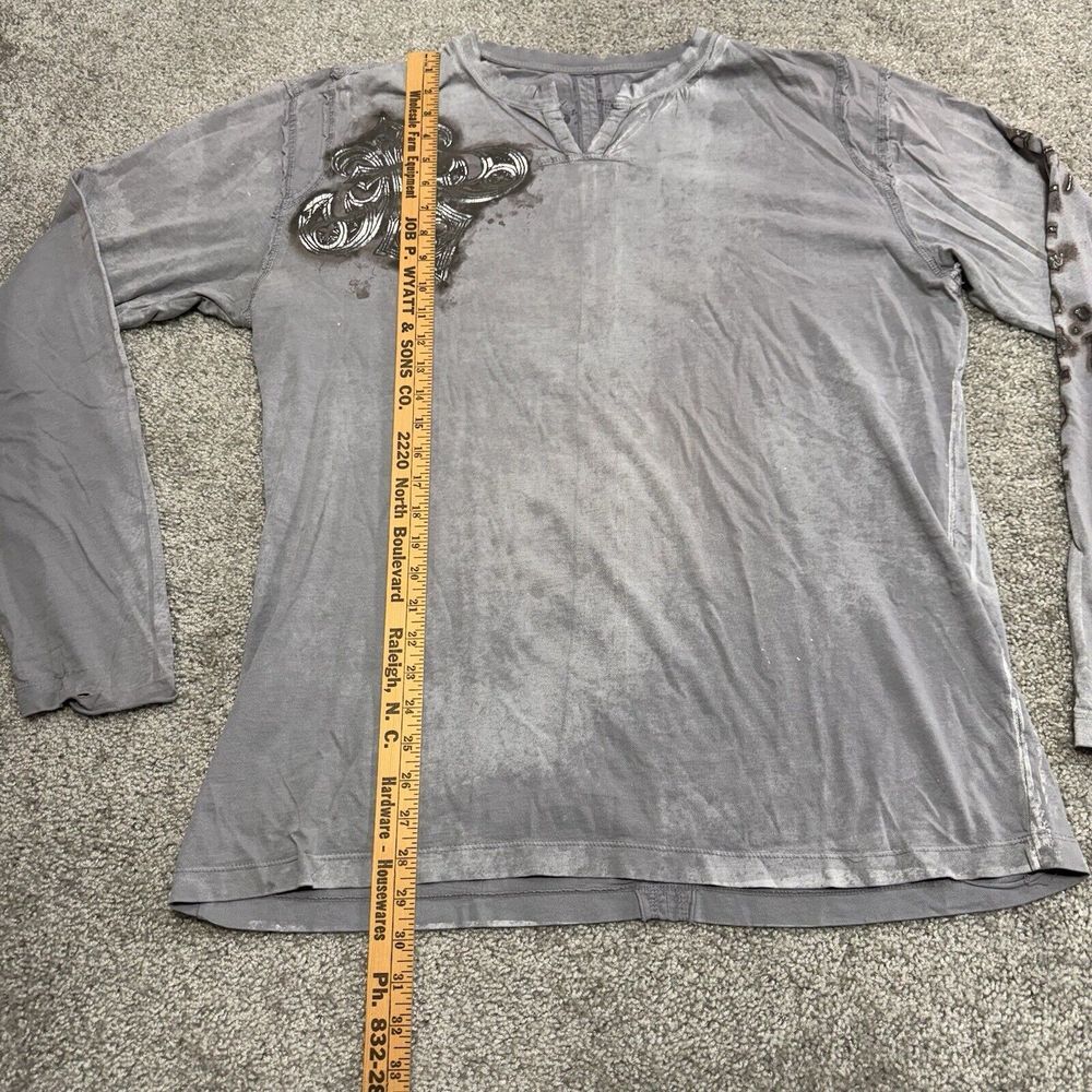 Affliction Slit‎ Neck Long Sleeve tee t-shirt Gray Size 2XL - Picture 3 of 9